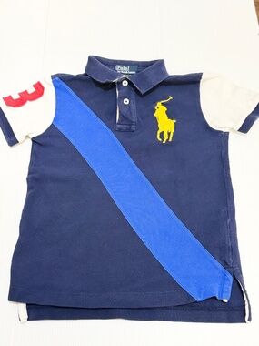 Polo Ralph Lauren Boys Big Pony Mesh Polo Shirt - Size 4/4T - Navy/Blue/Yellow
